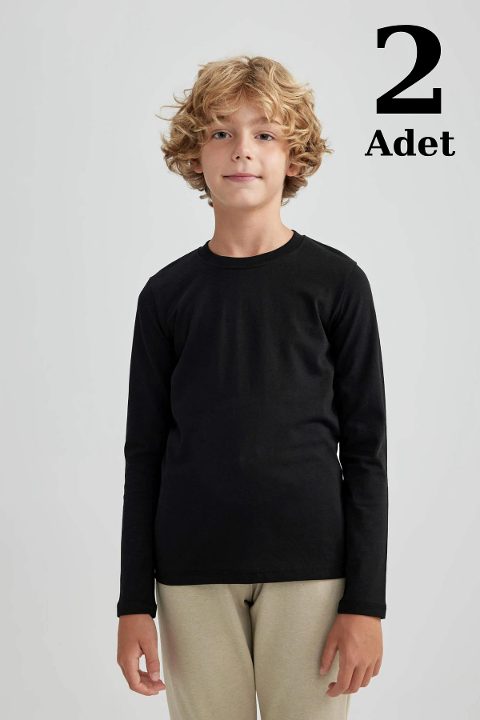 Pamuklu Siyah Uzun Kollu Erkek Çocuk Badi Arma Yıldız 5568