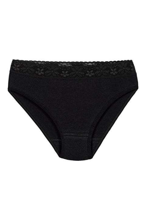 Yüksek Bel Dantelli Likralı Bikini Külot Yıldız 3528 - Siyah