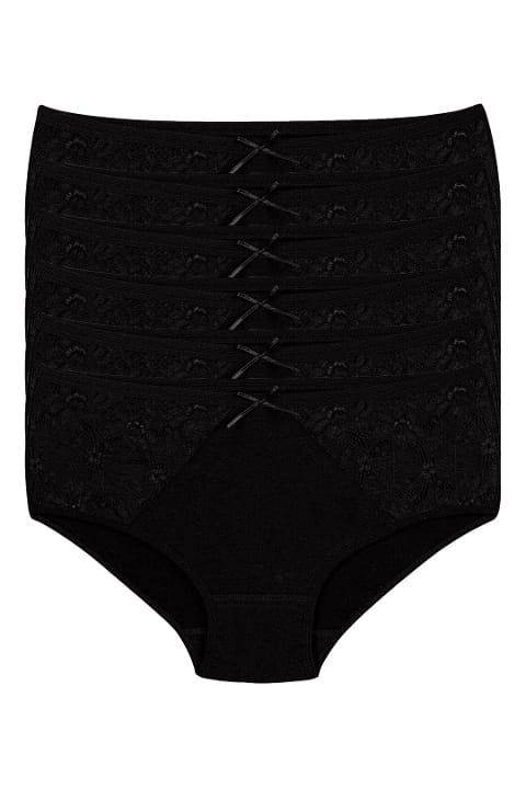 Siyah 6'lı Paket Dantelli Yüksek Bel Külot Yıldız 3831 - Siyah