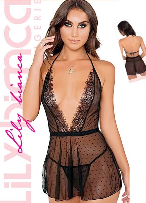 Lily Bianca Siyah Dantel Tek Parça Babydoll Lily Bianca 958