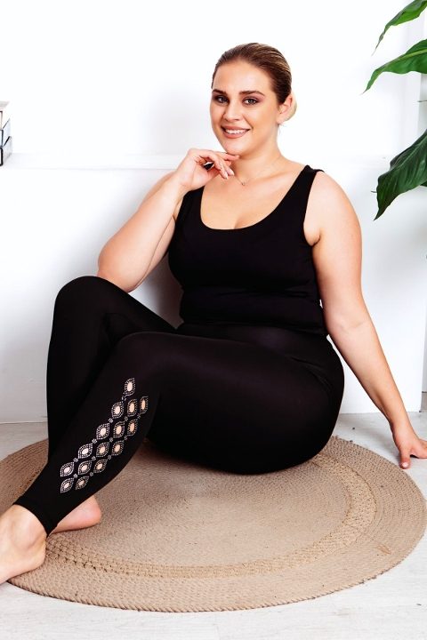 Yüksek Bel Taş Detaylı Tayt Siyah Lady 1123 - Siyah