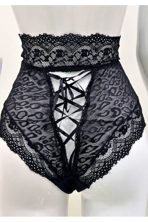 Kurdelalı Siyah Dantelli Yüksek Bel Külot Sistina 1013