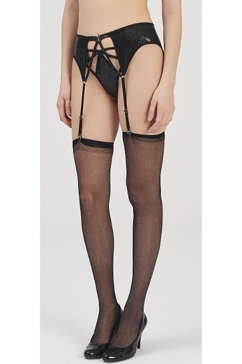 Siyah Deri Jartiyer String Takım Moonlight 3219 - Siyah