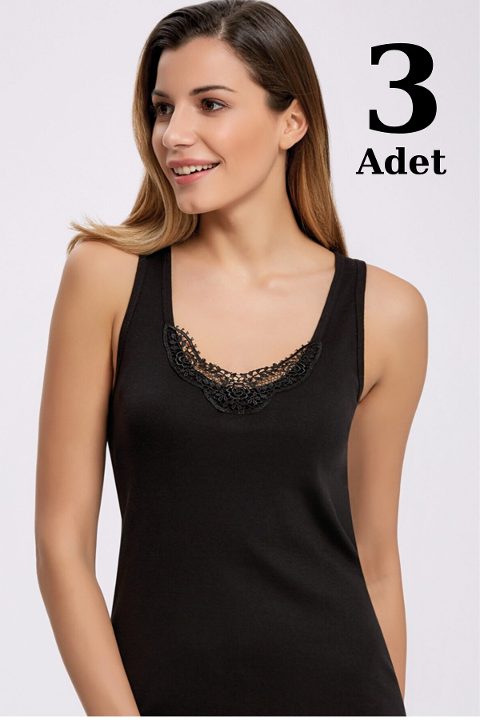 Pamuklu Geniş Askılı Dantelli Atlet 3lü Paket Arma Yıldız 3328
