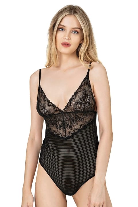 Siyah İnce Askılı Dantel Tül Sırtı Açık Body Özkan 26835 - Siyah