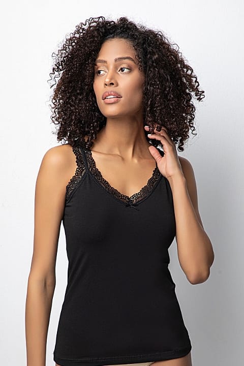 Likralı Dantelli Siyah Atlet Donex 3286