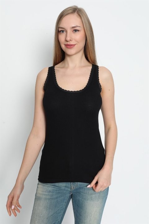 Kalın Askılı Dantel Detaylı Atlet Arma Yıldız 3363 - Siyah