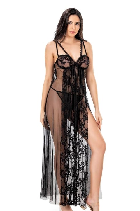 Siyah Tül Gecelik Tek Parça Ahu 4257 - 2