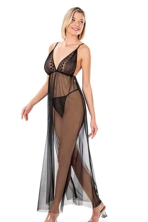 Siyah Kısa Tül Gecelik Tek Parça Ahu 4259