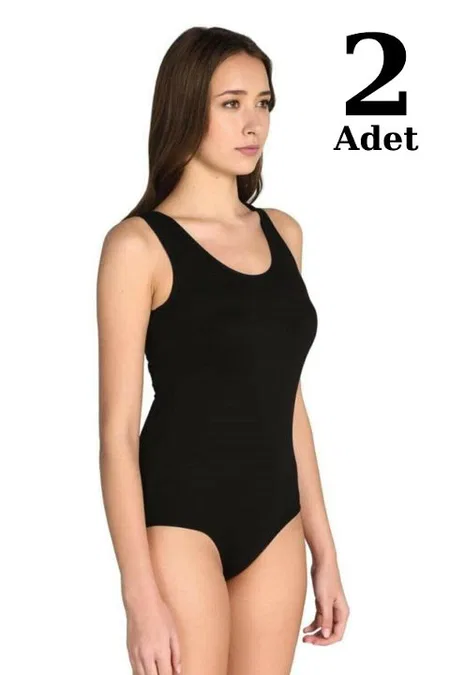 Siyah Likra Geniş Askı Çıtçıtlı Body 2li Paket Arma Yıldız 3338 - Siyah