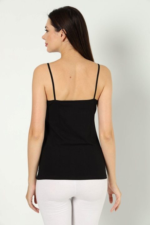 Siyah Likralı Tüllü İp Askılı Atlet Arma Yıldız 3367 - Siyah