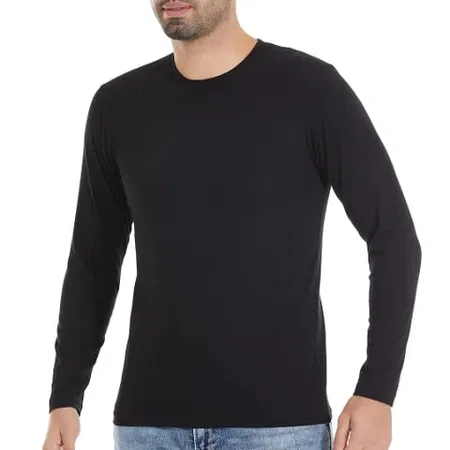 Pamuklu Uzun Kollu Likralı Erkek T-Shirt Yıldız 86 - Siyah