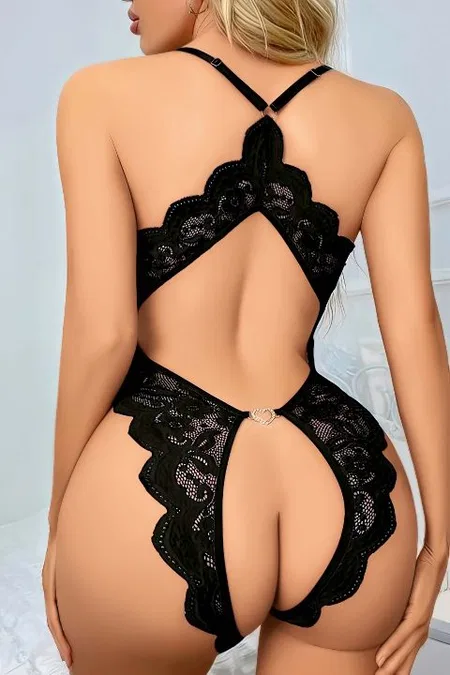 Şeffaf Dantel Tek Parça Body Jesica Bella 0049 - Siyah