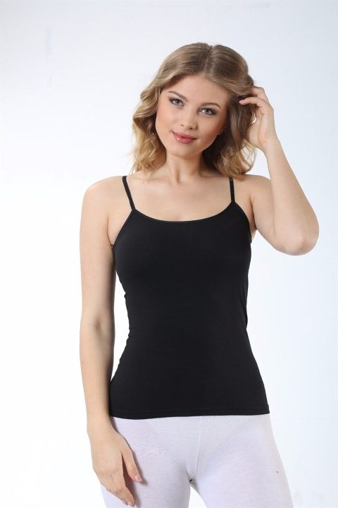 Siyah Ribana İp Askılı Atlet Pamuk Arma Yıldız 3304 - Siyah