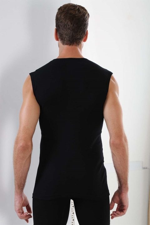 Siyah Pamuklu Ribana Kolsuz Atlet Arma Yıldız 1110 - Siyah