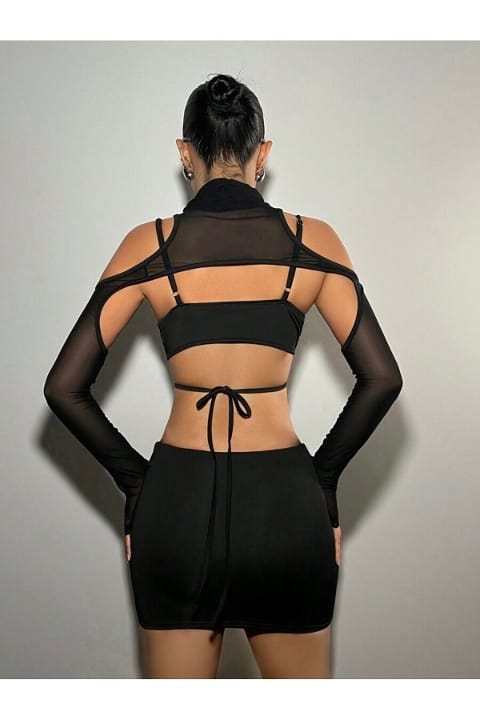 Transparan Yumuşak Mini Elbise For Dreams 8485 - Siyah