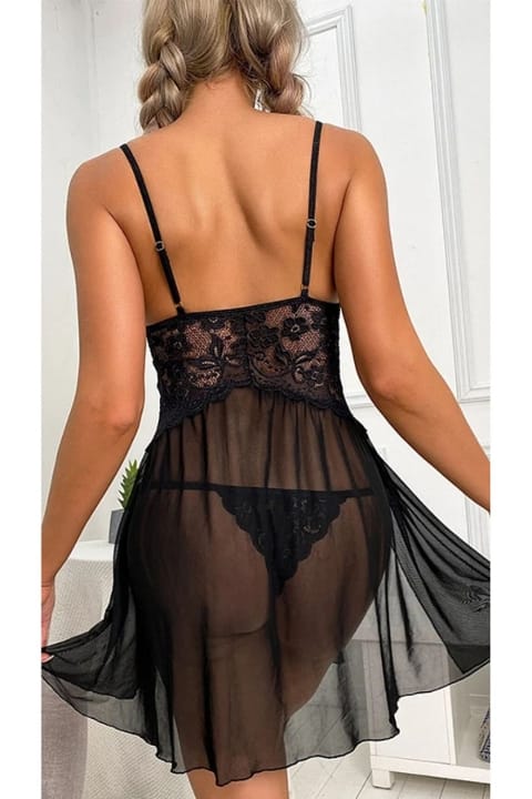 Siyah Tül Dantel Tek Parça Body Ruselin 2104 - Siyah