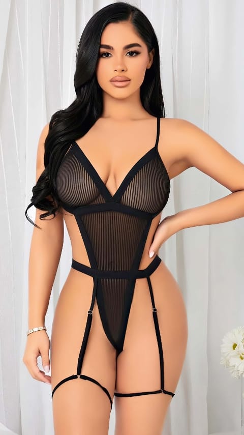İp Detaylı Siyah Tül Body Lily Bianca 152