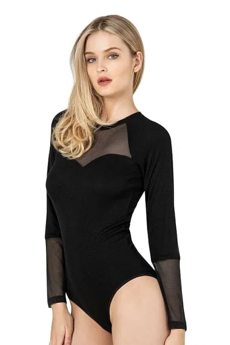 Uzun Kollu Tül Viskon Kaşkorse Body Özkan 26865 - Siyah