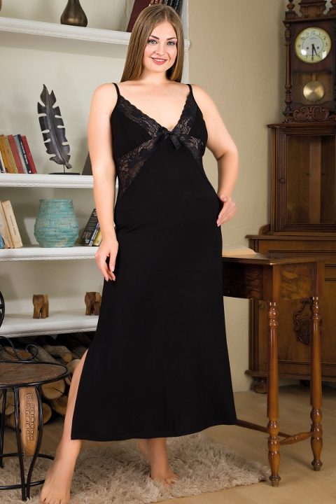 Lady Siyah Viskon Kumaş Kadın Gecelik Lady 7227