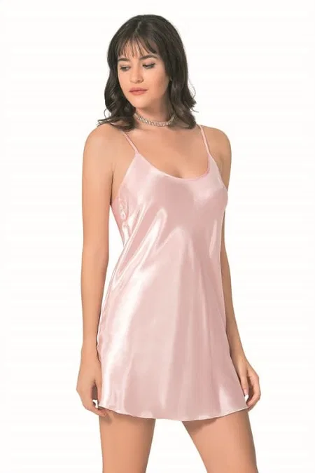 Somon Kısa Saten Gecelik Ahu 8093 - Somon