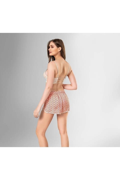 Desenli Kısa Kollu Şort Pijama Takımı Ahu 1858 - Somon