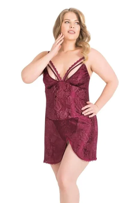 Bordo Şeffaf Dantel Body Ahu 2069 - Bordo