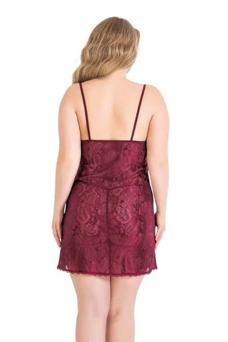 Bordo Şeffaf Dantel Body Ahu 2069 - Bordo