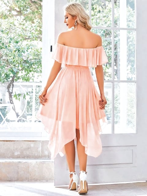 Sırt Dekolteli Uzun Kadın Elbise Siyah-Gri Pink Night 5587 - Pudra