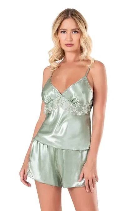 Yumuşak Saten Babydoll Şort Takımı Ahu 9119 - Yeşil