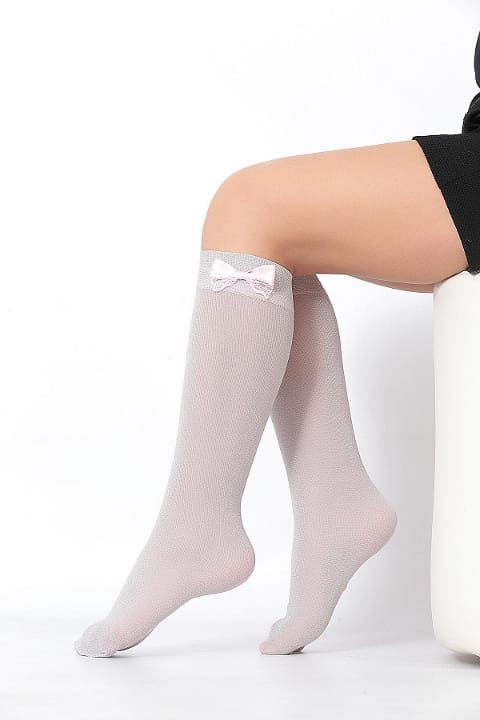 Pamuklu Leopar Desenli Çocuk Dizaltı Çorap Daymod 2227002 - Pembe