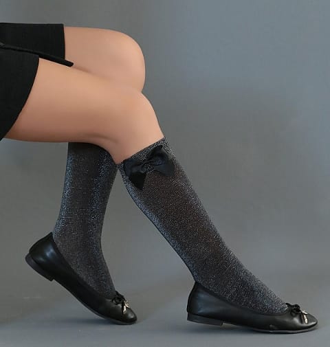 Pamuklu Fiyonklu Çocuk Dizaltı Çorap Daymod 2227002 - Siyah