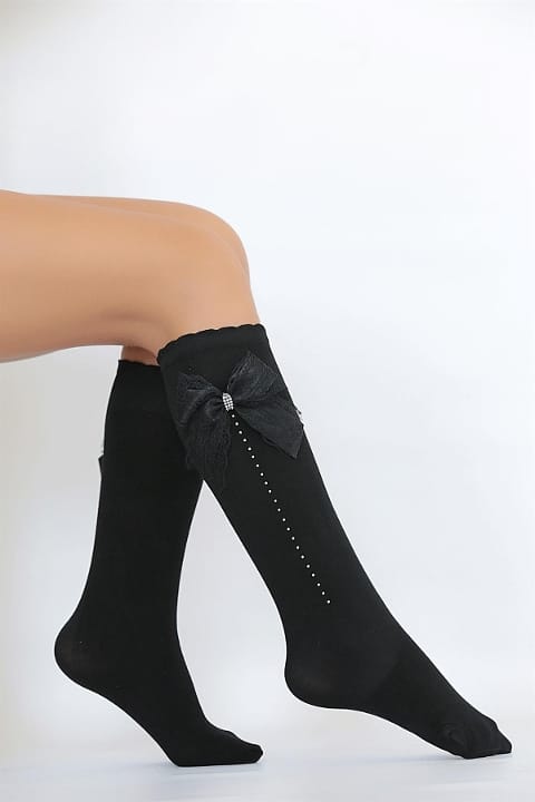 Yüksek Viskon Pamuklu Dizaltı Çorap Siyah Daymod 2242029 - 2