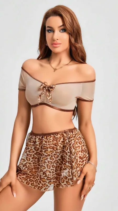 Leopar Desenli Şeffaf Body Fantezi İç Giyim Lily Bianca 163 - Kahverengi