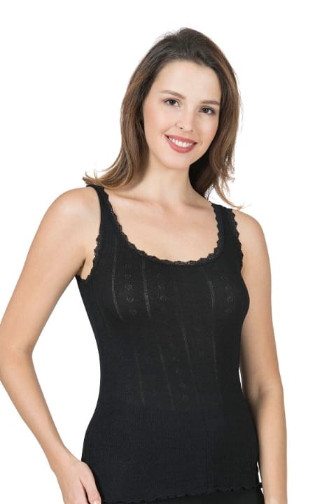 Esnek Yüksek Pamuklu Kalın Askılı Kadın Atlet Özkan 23493 - Siyah