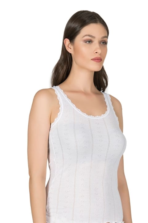 Esnek Yüksek Pamuklu Kalın Askılı Kadın Atlet Özkan 23493 - Beyaz