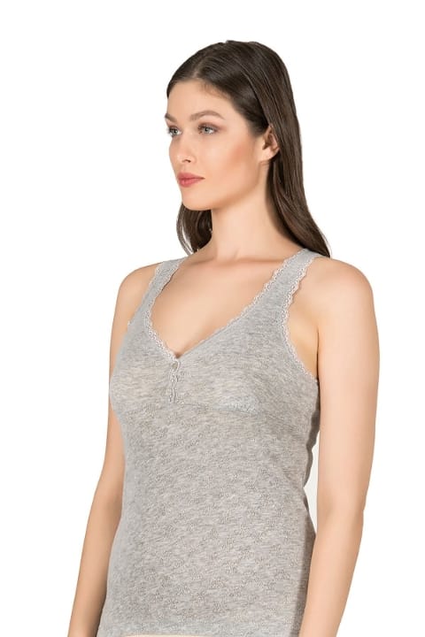 Kalın Askılı Ribana Pamuklu Kadın Atlet Özkan 24202 - Gri