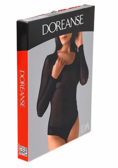 Transparan Uzun Kollu Body Tek Parça Doreanse 12402 - Siyah
