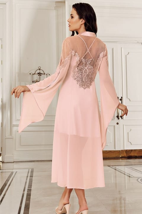 Transparan Kaplı Saten Gecelik ve Sabahlık Seti İmaj 4201 - 2