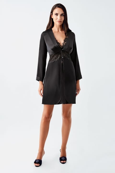 Dantelli Transparan Mini Saten Gecelik Takımı İmaj 4230 - Siyah