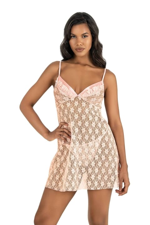 Transparan Somon Renkli Kısa Tül Gecelik Ahu 4220