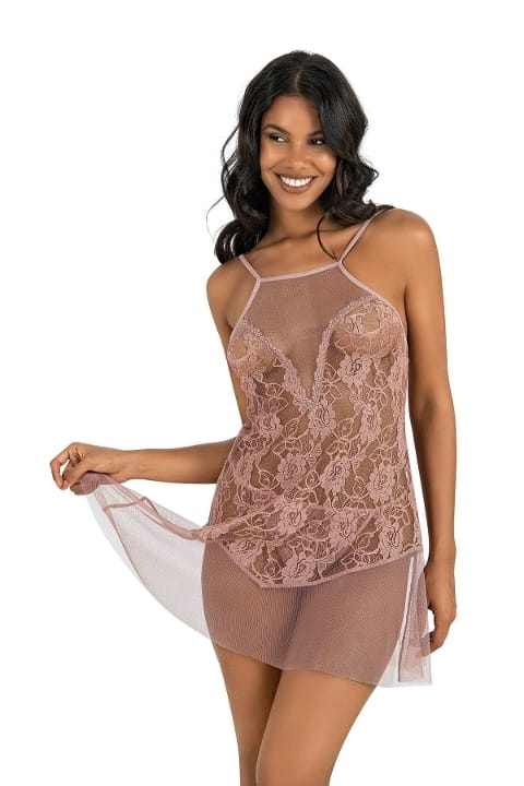 Şeffaf Vizon Kısa Tül Gecelik Ahu 4227