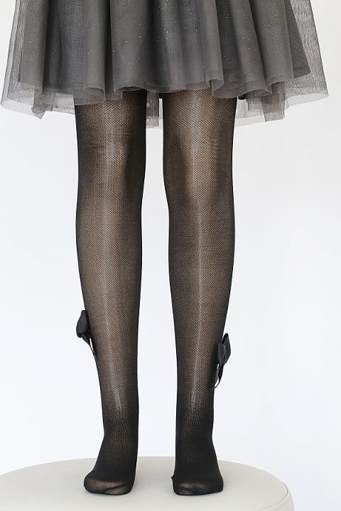 Tül File Fiyonklu Çocuk Külotlu Çorap Somon Daymod 2141008 - Siyah