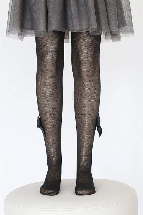 Tül File Fiyonklu Çocuk Külotlu Çorap Somon Daymod 2141008 - Siyah