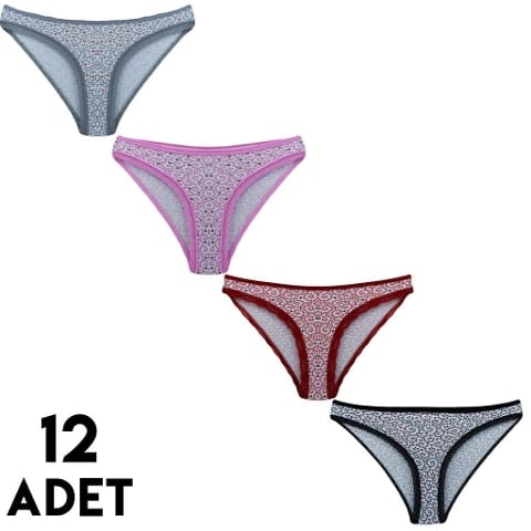 Desenli Yüksek Bel Bikini Külot Tutku 0586 - Asorti