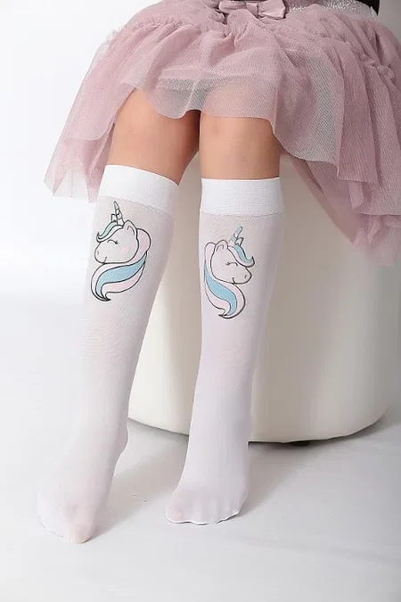 Kaydırmaz Tabanlı Unicorn Çocuk Dizaltı Çorap Daymod 2242019 - Beyaz