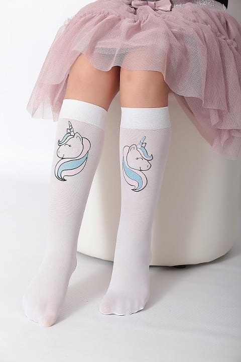 Kaydırmaz Tabanlı Unicorn Çocuk Dizaltı Çorap Daymod 2242019 - Beyaz