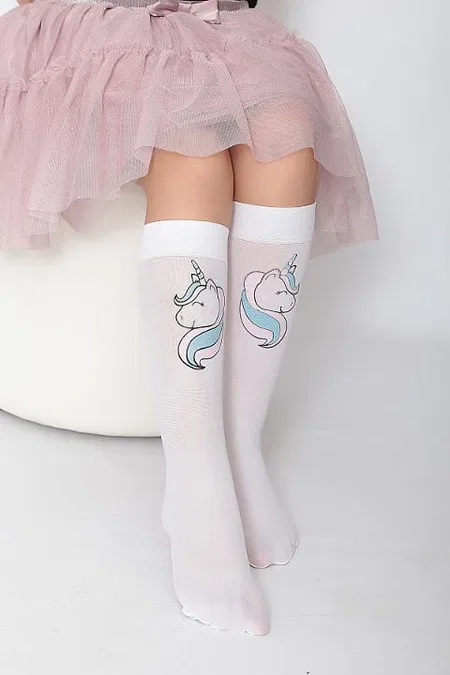 Kaydırmaz Tabanlı Unicorn Çocuk Dizaltı Çorap Daymod 2242019 - Beyaz