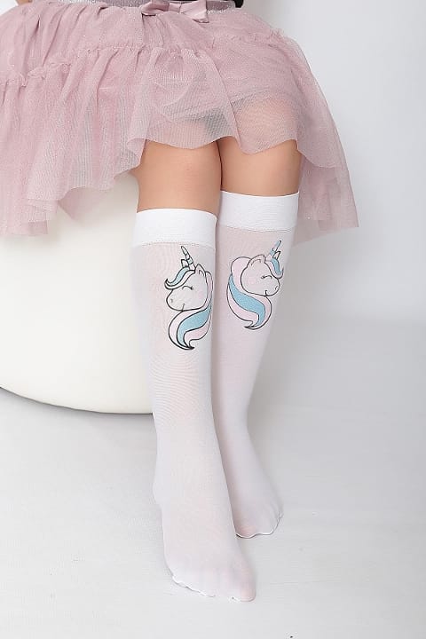 Kaydırmaz Tabanlı Unicorn Çocuk Dizaltı Çorap Daymod 2242019 - Beyaz