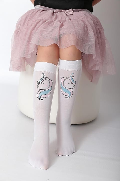 Kaydırmaz Tabanlı Unicorn Çocuk Dizaltı Çorap Daymod 2242019 - Beyaz
